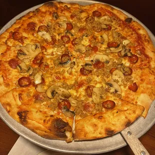 a pizza on a pan