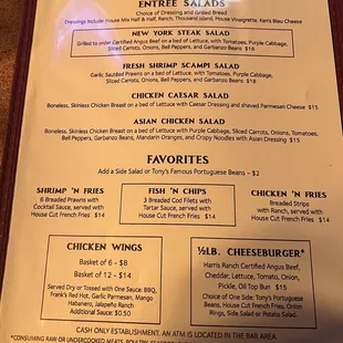 Dinner menu