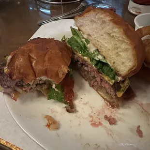 Delicious medium rare cheese burger