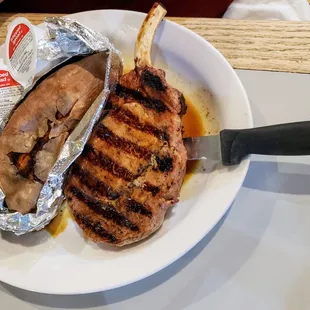 Pork Chop with Baked Sweet Potato at Tony's