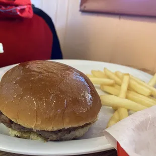 a hamburger and french fries