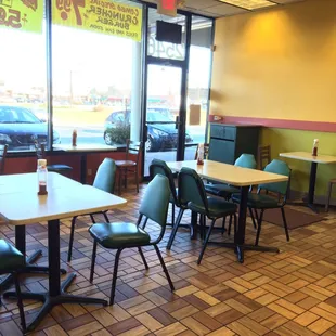 tables and chairs in a restaurant