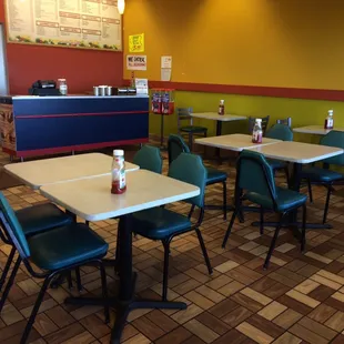 tables and chairs in a restaurant