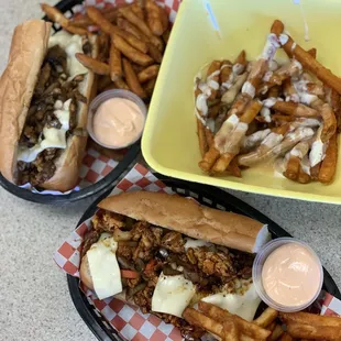 Buffalo chicken sandwich, grilled chicken sandwich &amp; fries.