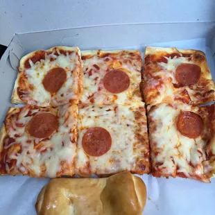 Cold pepperoni pizza &amp; a pepperoni roll...Saturday's are made for this!!