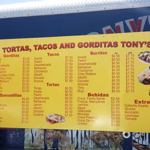 Menu as of June 2019