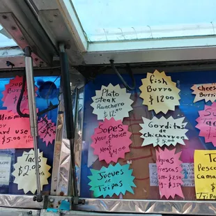 Menu as of April 2019