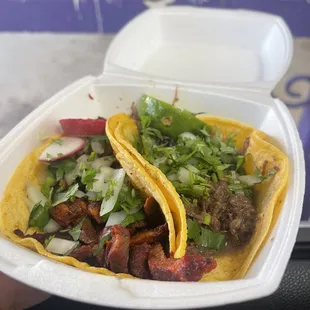 6/1/23 Carne Asada taco and Barbacoa taco.