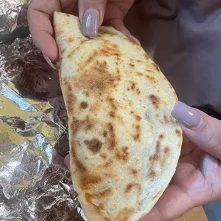 a hand holding a tortilla