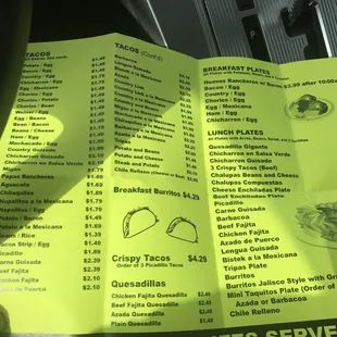 menu