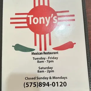 Hours and phone number