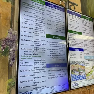 a menu on the wall