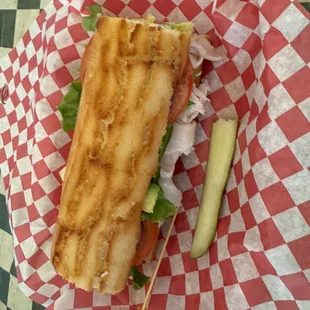 Turkey, Swiss and avocado on Dutch crunch bread