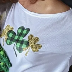 a woman in a st patrick&apos;s day outfit
