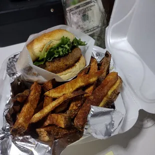 Black Bean, Lentil &amp; Sweet Potato Burger  with Handcut Fries