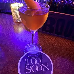 a drink on a bar table