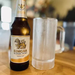 a beer and a glass