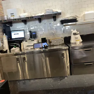 stainless steel appliances and counters