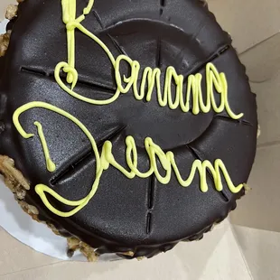a chocolate cake with the words