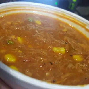 Brunswick stew. A cross between chilli and gumbo filled with smoked meat trimmings,sweet corn,peas and savory spices. Very good!