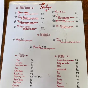 the menu for the restaurant