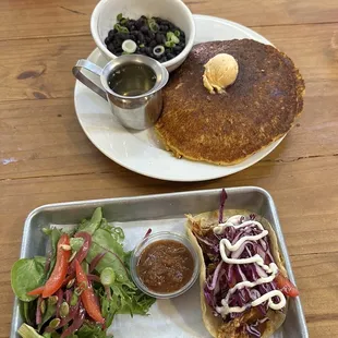 Corn cakes (heavenly) and angry mailman turkey taco - both SO yummy!!