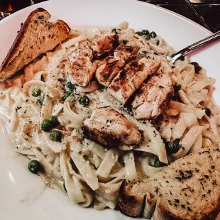 Loaded Fettuccini Alfredo with grilled chicken.