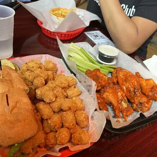 Fried Catfish Po&apos;boy and Jumbo Wings