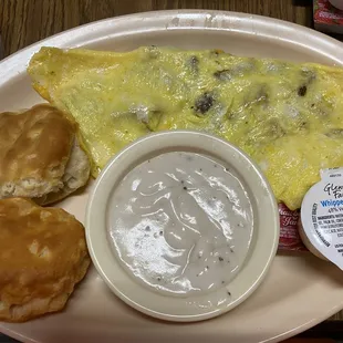 Sausage Omelet with Biscuits and Gravy