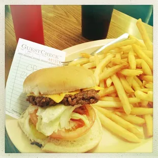 a burger and fries