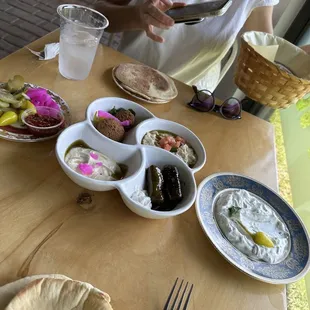 Sampler appetizer / tzatziki/ pickles/ ended up getting Falafel sandwich too- all to share