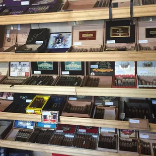 a shelf of cigars