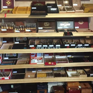 a shelf of cigars