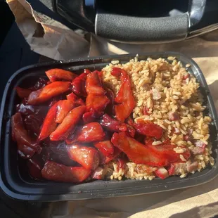 Boneless spare ribs, pork fried rice no vegetables