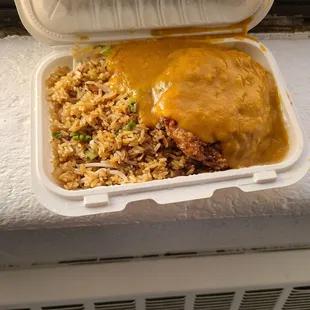 This is shrimp egg foo young with fried rice.   It was delicious.