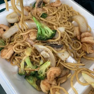 Hibachi shrimp and noodles