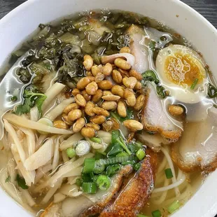 Crispy pork noodle soup