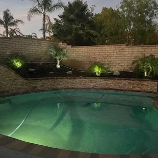 a swimming pool at night