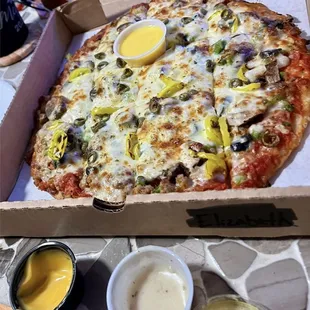 Veggie pizza with sausage