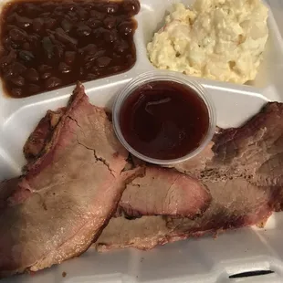 Brisket Plate with potato salad and baked besns
