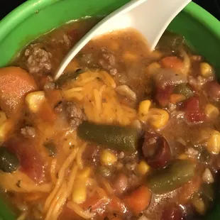 Look at how hearty his soup is. Comes in a cup or bowl! Great for these upcoming wintry days