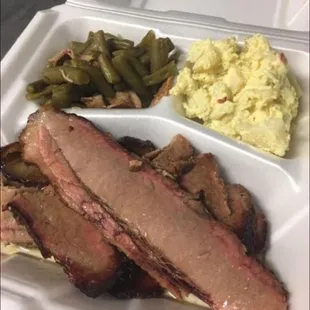 Brisket Plate with beans and homemade potato salad