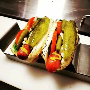 Chicago style hot dogs