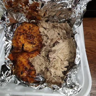 Chicken and Pulled pork.