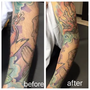 Before &amp; After full arm wax. Skin is hair free, smooth and tattoos look more vibrant.