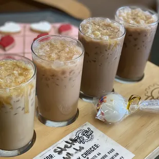 three glasses of iced coffee