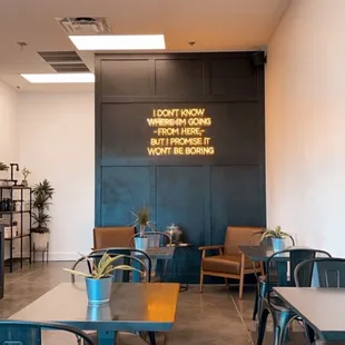 tables and chairs in a coffee shop