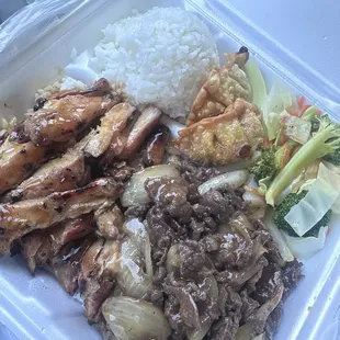 Chicken and beef combination plate