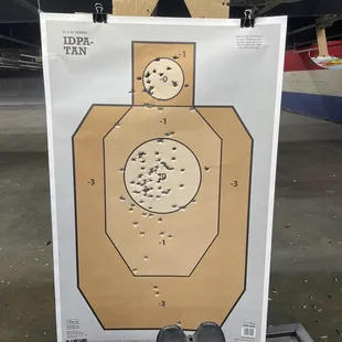 My normal daily carry handgun practice target.  Those low shots were intentionally fired. This was at 8 meters with my Glock 43.