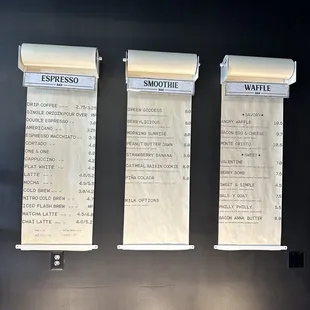 menus on the wall
